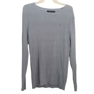 Tommy Hilfiger Womens Cable Knit Sweater Long Sleeve Blue Large L